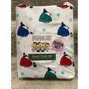 Peanuts Snoopy Queen Sheet Set - Red, Green, Blue Puffers